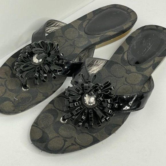 Coach Black Tan Suki‎ Thong Sandals - Picture 2 of 4